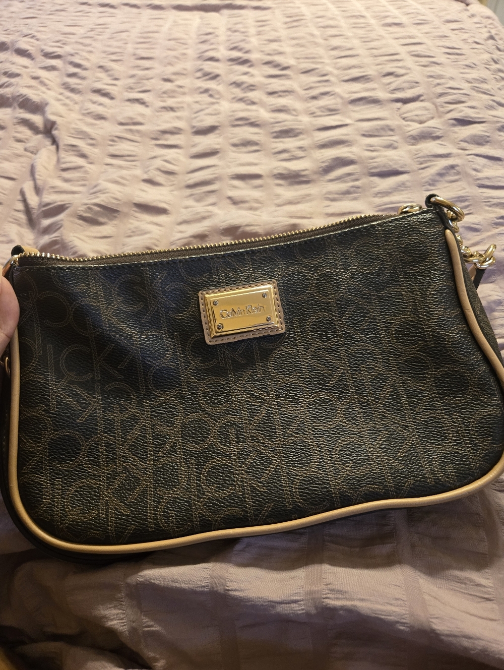 Calvin Klein Dark Brown Bag with Tan Trim